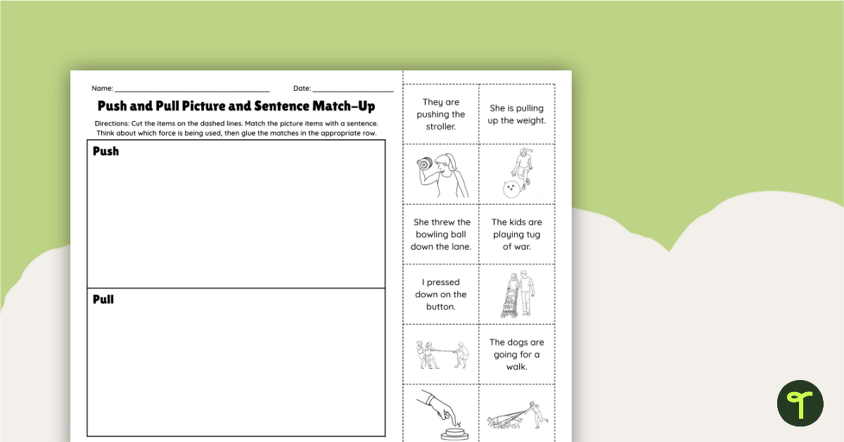 Push and Pull Sorting Worksheet teaching resource