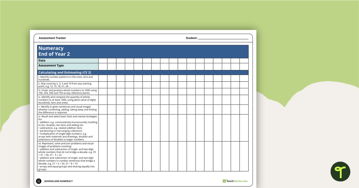 Numeracy Assessment Tracker - Year 2 (QLD) teaching resource