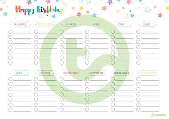 Go to Chalkboard Printable Teacher Diary - Birthdays (Landscape) teaching resource