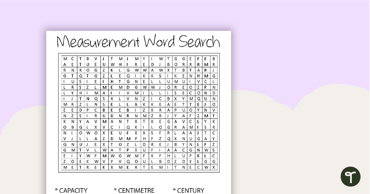 Measurement Word Search with Solution teaching resource