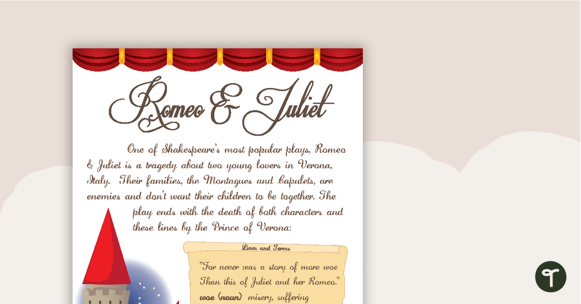 Romeo And Juliet - Shakespeare Fact Sheet teaching resource