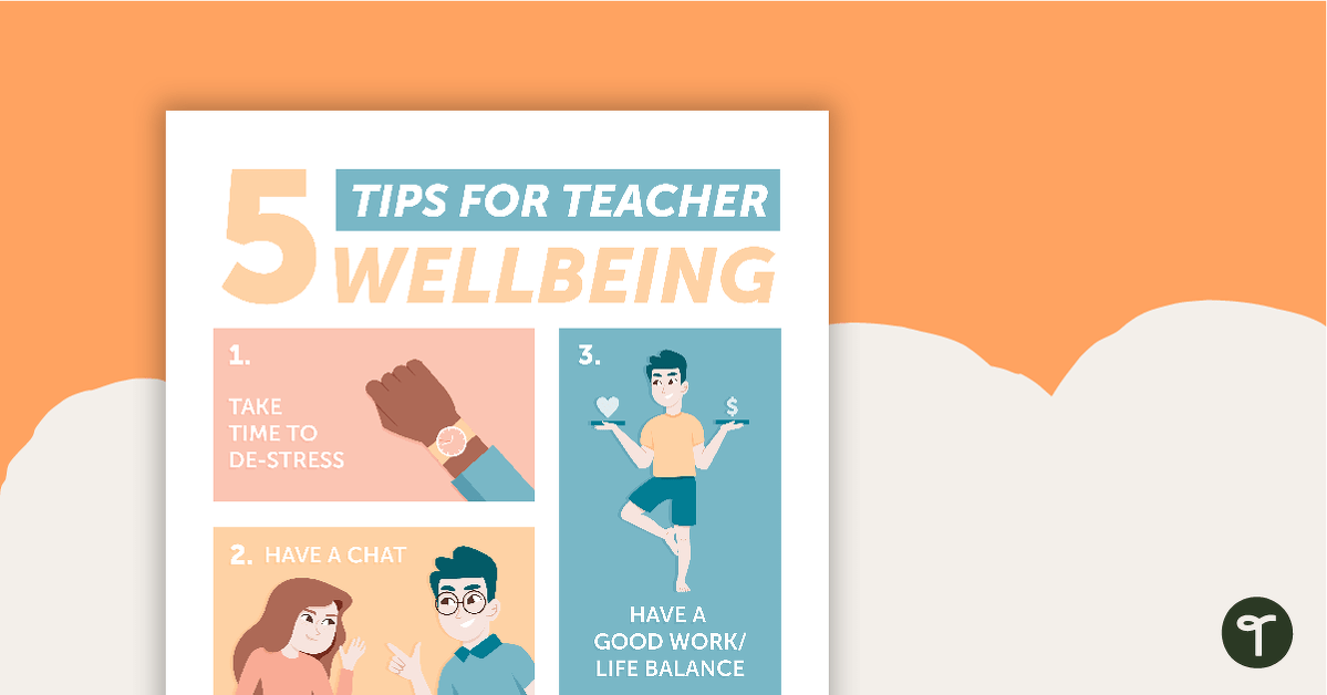 5 Tips for Teacher Wellbeing Poster teaching resource