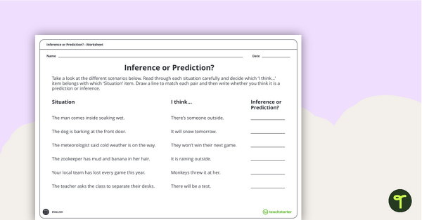 Go to Inference or Prediction? Worksheet teaching resource