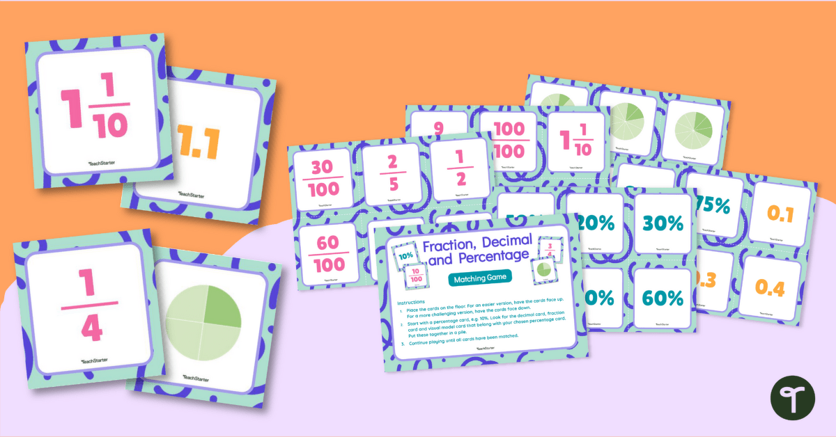 Fraction, Decimal and Percentage Match-Up Game teaching resource