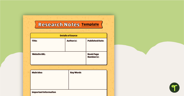 Research Notes Template teaching resource