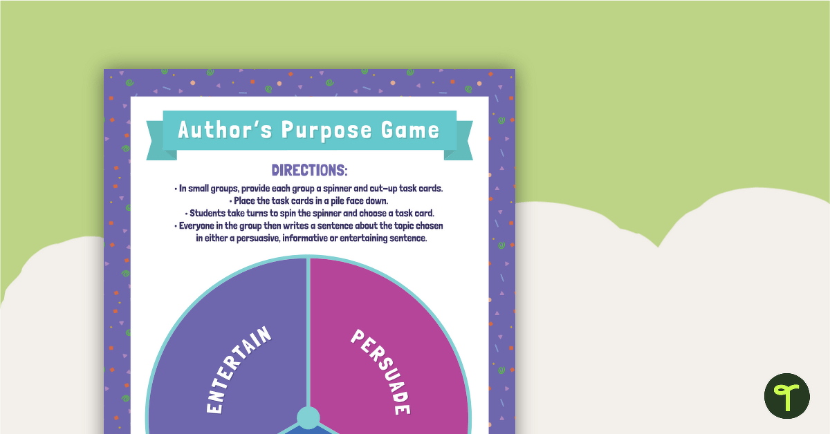 Author's Purpose - Sentence Writing Game teaching resource