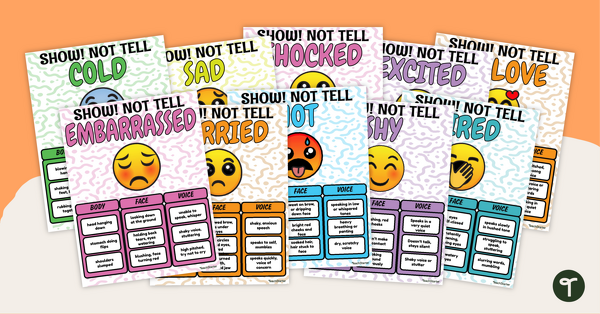 Developing Characters Poster Pack - Show, Don't Tell Feelings teaching resource