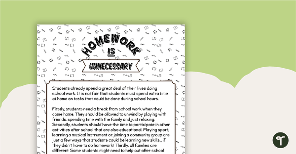Preview image for Sequencing Activity - Homework is Unnecessary (Opinion Text) - teaching resource