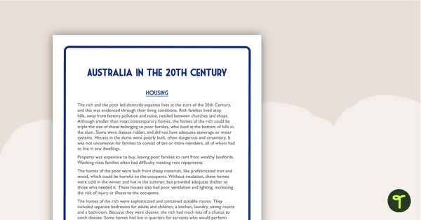 Preview image for 20th Century Social Conditions in Australia Fact Sheets - teaching resource