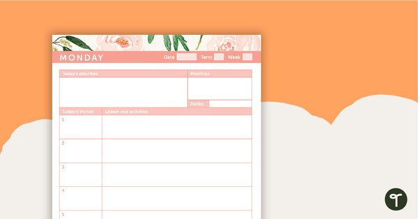 Preview image for Blush Blooms Printable Teacher Planner - Day Planner - teaching resource