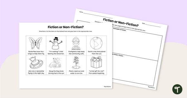 Go to Fiction or Non-Fiction? Cut and Paste Worksheet teaching resource
