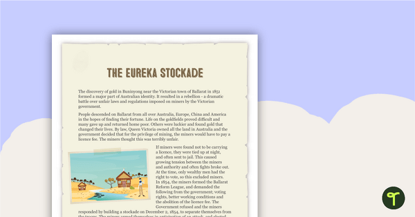 Eureka Stockade Fact Sheet and Comprehension Questions teaching resource