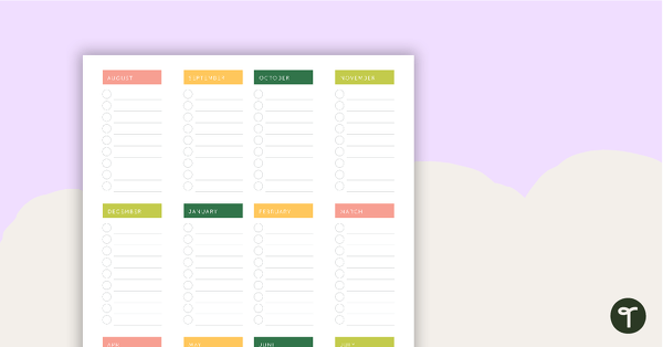 Preview image for Blush Blooms Printable Teacher Planner - Key Dates Overview (Portrait) - teaching resource