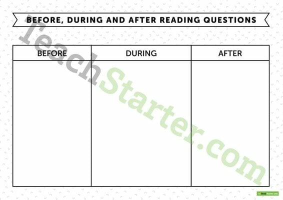 Before, During and After Reading Worksheet teaching resource