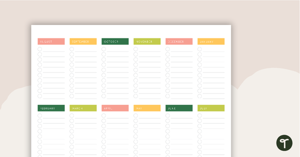 Go to Blush Blooms Printable Teacher Planner - Key Dates Overview (Landscape) teaching resource