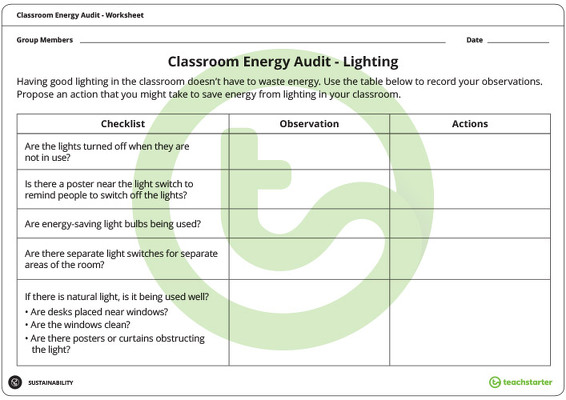 Classroom Energy Audit Worksheet teaching resource