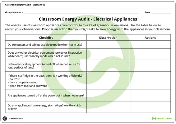 Classroom Energy Audit Worksheet teaching resource