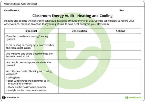 Classroom Energy Audit Worksheet teaching resource