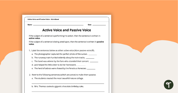 Go to Active Voice and Passive Voice Worksheet teaching resource