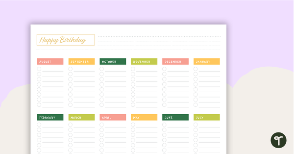 Preview image for Blush Blooms Printable Teacher Planner - Birthdays (Landscape) - teaching resource