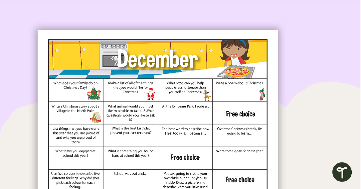 December Writing Prompts - Lower Primary teaching resource
