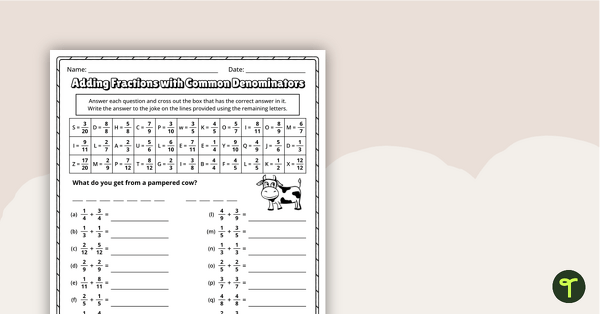 Preview image for Adding Fractions with Common Denominators Worksheet - teaching resource