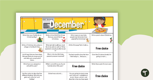 December Writing Prompts - Lower Elementary teaching resource