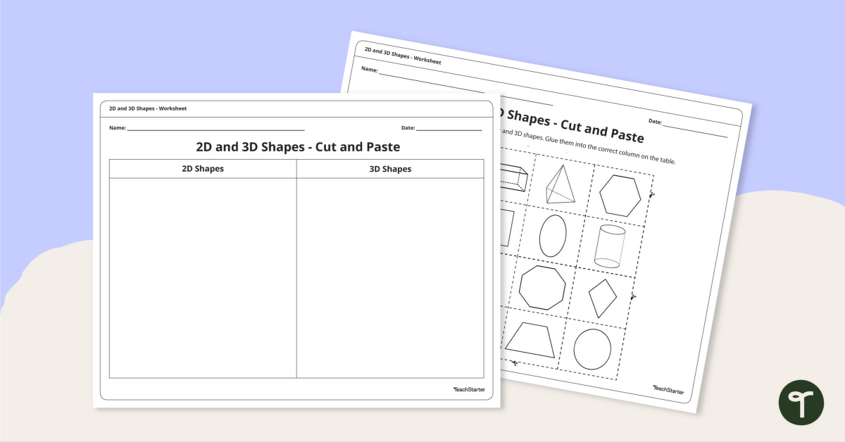 2D and 3D Shapes - Cut and Paste Worksheet teaching resource