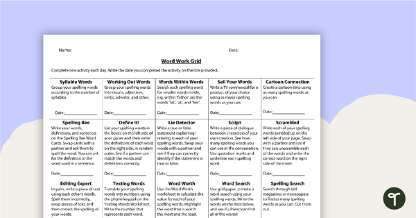 Go to Word Work Grid and Worksheets - Version 2 teaching resource