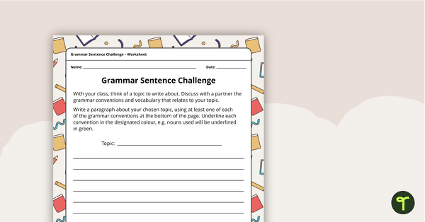 Image of Grammar Sentence Challenge Worksheet