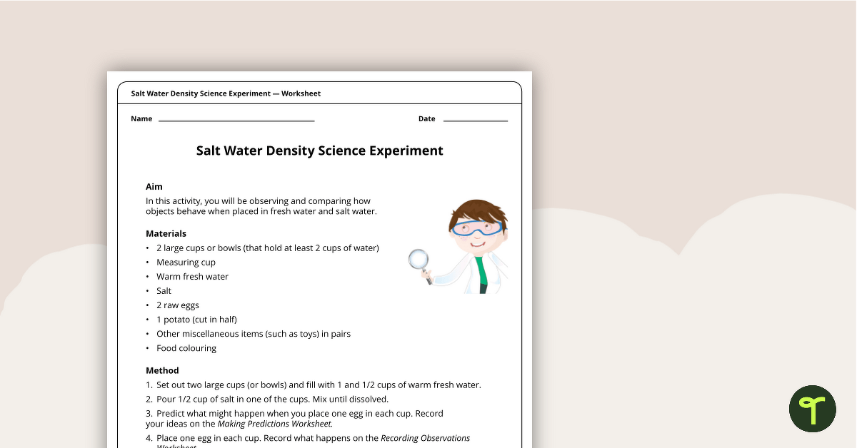 Salt Water Density Experiment teaching resource