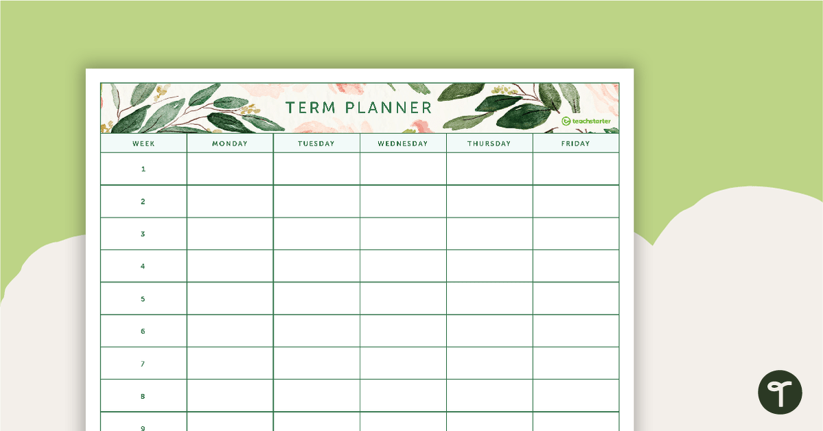 Blush Blooms Printable Teacher Planner - 5, 6, 9, 10, and 11 Week Term Planners teaching resource