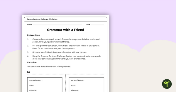 Preview image for Partner Sentence Challenge Worksheet - teaching resource