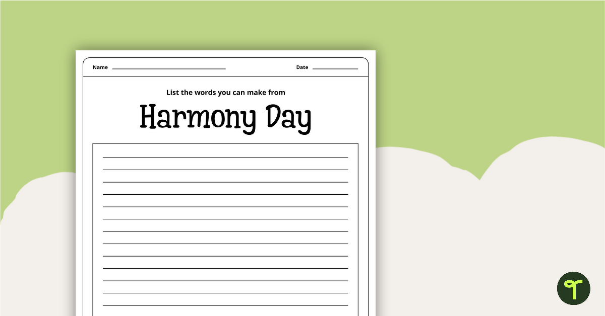 Harmony Day Word Jumble Worksheet teaching resource