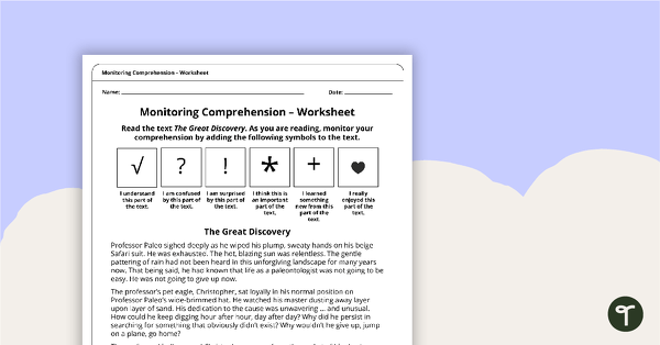 Preview image for Monitoring Comprehension Worksheet - teaching resource
