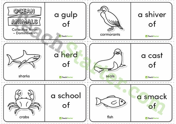 Ocean Themed Collective Noun Dominoes teaching resource
