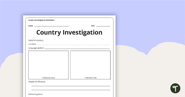 Country Investigation - Worksheet teaching resource