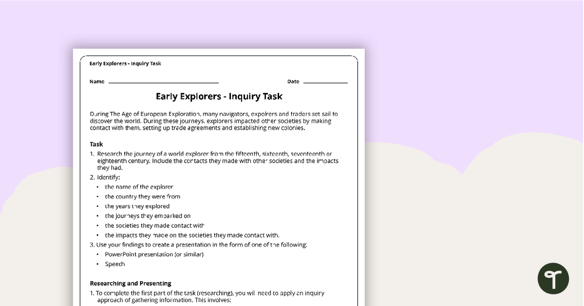 Early Explorers - Inquiry Task teaching resource