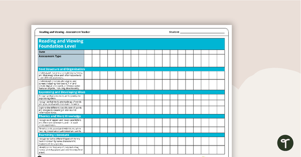 Literacy Assessment Tracker - Reading and Viewing (VIC) Foundation to Year 7 teaching resource