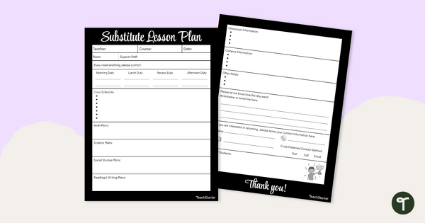 Image of Editable Sub Plan Template