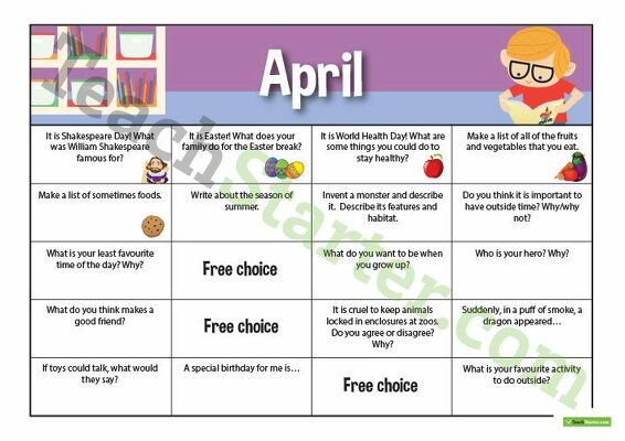 Assorted Writing Prompts Calendar - Lower Primary teaching resource