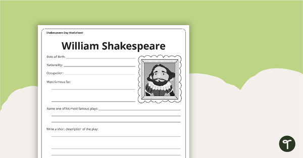 William Shakespeare Research Worksheet teaching resource