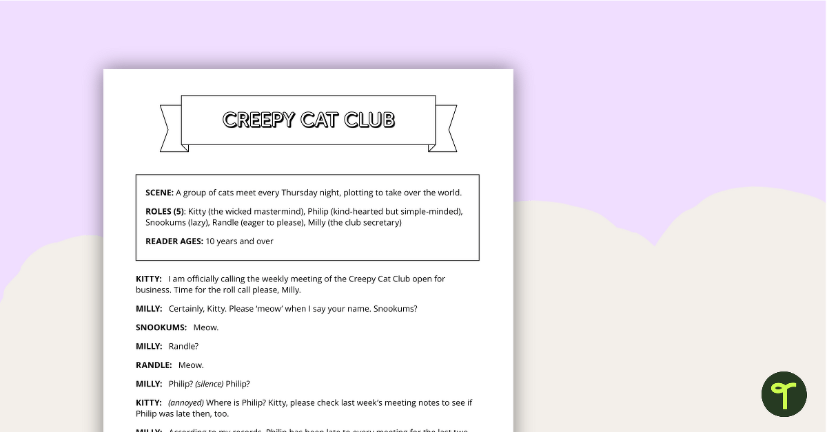Readers' Theatre Script - Creepy Cat Club teaching resource