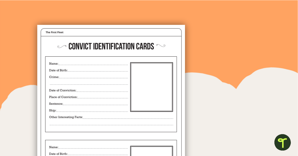Convict Identification Cards - Template teaching resource