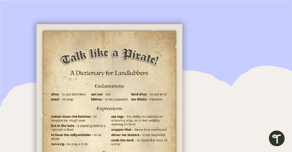 "Talk Like a Pirate" Dictionary and Glossary teaching resource