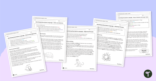 Image of Identifying Parts of Speech (Nouns, Adjectives, Verbs and Adverbs) Worksheet Pack