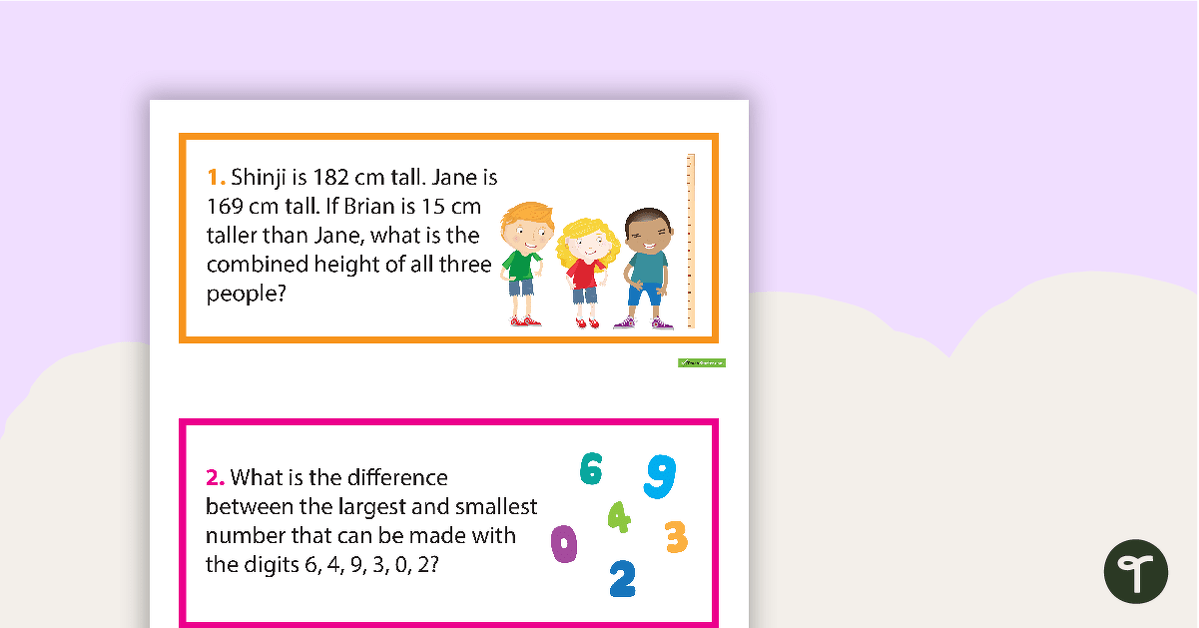 Maths Word Problem Cards – Addition and Subtraction – Middle Primary teaching resource