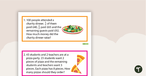 Maths Word Problem Cards (Division and Multiplication) - Upper Primary teaching resource