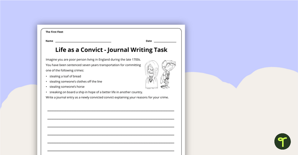 Life as a Convict - Journal Writing Task teaching resource