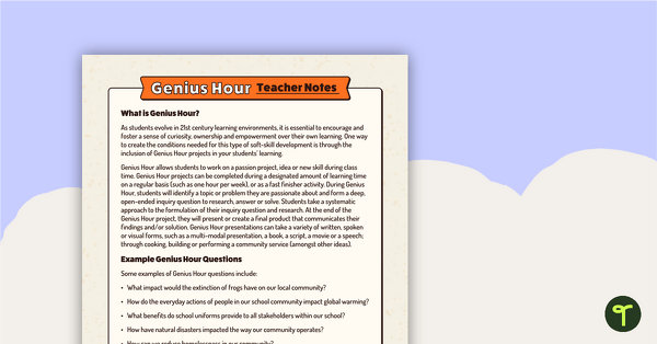 Genius Hour Teacher Notes teaching resource